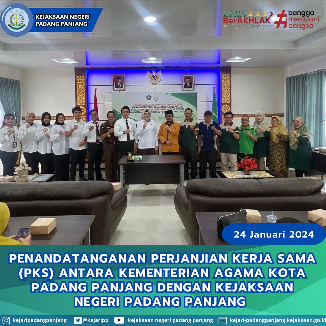 Penandatanganan Nota Kesepakatan antara Kementerian Agama Kota Padang Panjang dengan Kejaksaan Negeri Padang Panjang tentang penanganan masalah hukum bidang Perdata dan Tata Usaha Negara